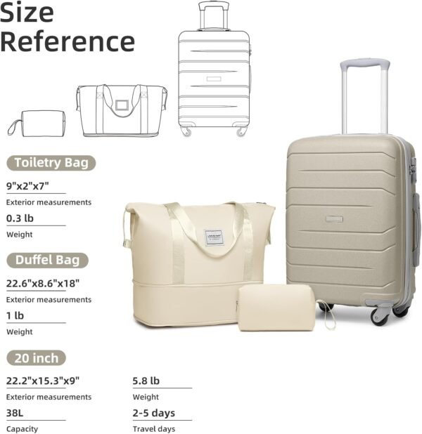 LARVENDER Carry On Luggage 20Inch Suitcase with Spinner Wheel,Hard Shell Luggage 3 Piece Sets with TSA Lock（Sand 20inch） - Image 7