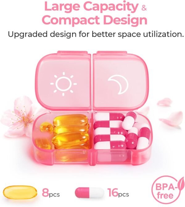 AUVON XL Weekly Pill Organizer 2 Times a Day, AM PM Pill Box 7 Day with One-Side Large Opening Design for Easy Filling, Portable Travel Pill Case for Medication, Vitamins, Fish Oils, Supplements - Image 4