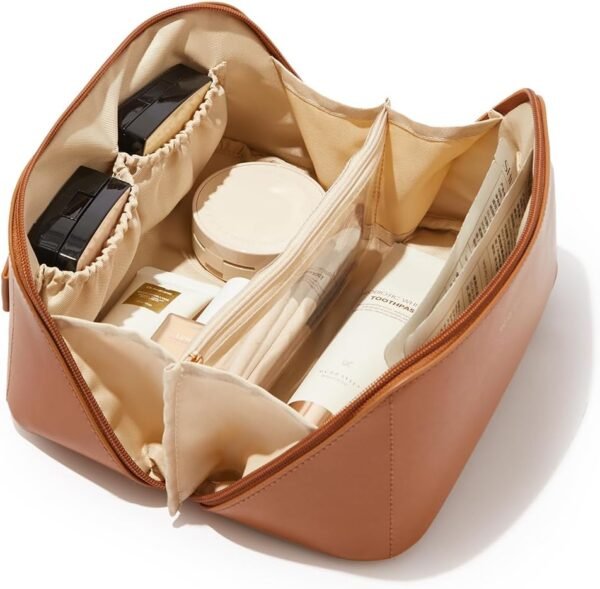 EACHY Travel Makeup Bag,Large Capacity Cosmetic Bags for Women,Waterproof Portable Pouch Open Flat Toiletry Bag Make up Organizer with Divider and Handle - Image 2