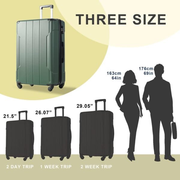 Merax Luggage Expandable Lightweight Spinner Suitcase with Corner Guards (Green1), 3-Piece Set (20/24/28) - Image 7