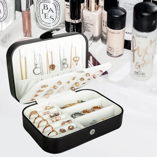 Travel Jewelry Box, PU Leather Small Jewelry Organizer for Women Girls, Portable Mini Travel Case Display Storage Holder Boxes for Stud Earrings, Rings, Necklaces, Bracelets. - Image 3