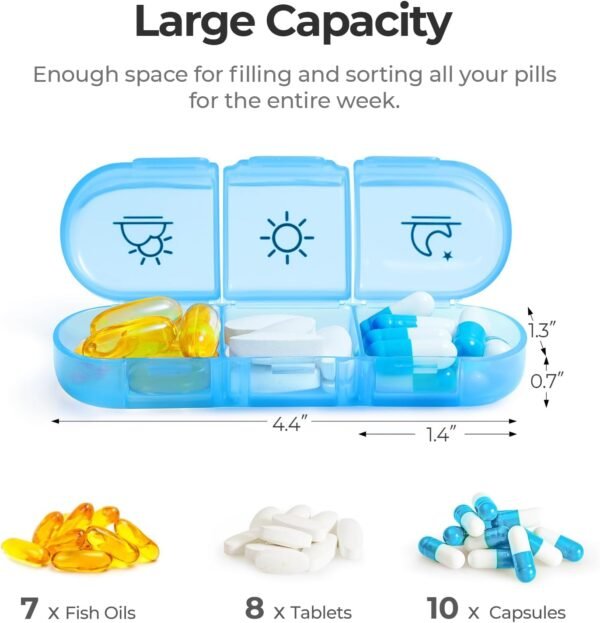 AUVON Weekly Pill Organizer 3 Times a Day, Large Pill Box 7 Day with A PU Leather Bag, Protabel Travel Pill Case Medication Reminder, Daily Pill Box 3 Times a Day for Vitamins, Fish Oils, Supplements - Image 5