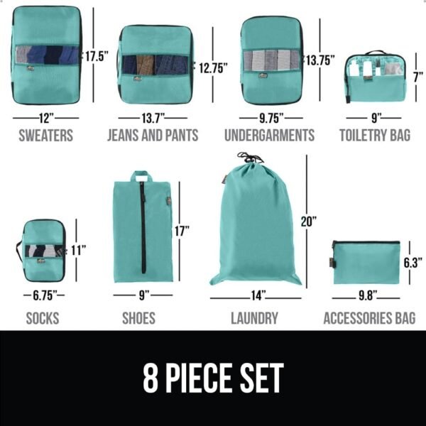Gorilla Grip 8 Set Packing Cubes, Travel Essentials for Suitcases, Breathable Mesh Organizer Bags for Clothes Toiletries Shoes and Laundry, Luggage and Backpack Carry On Airplane Accessories Turquoise - Image 7