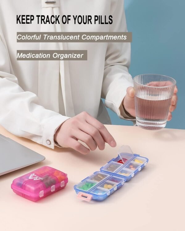4PS Travel Pill Organizer with 164 Slice Labels，10 Compartments Travel Pill Box Portable Folding Small Pill Case Daily Pill Container Used for Carry Storage Medicine Organizer by M MUchengbao - Image 9