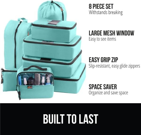 Gorilla Grip 8 Set Packing Cubes, Travel Essentials for Suitcases, Breathable Mesh Organizer Bags for Clothes Toiletries Shoes and Laundry, Luggage and Backpack Carry On Airplane Accessories Turquoise - Image 3
