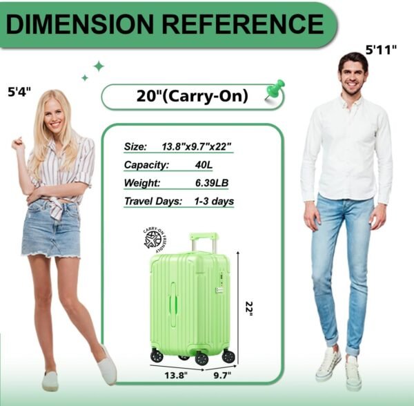 Krute Carry on Luggage 20 Inch USB Suitcases with Spinner Double Wheels Cup Holder PC+ABS Hardside Luggage with TSA Lock (AppleGreen - Image 6