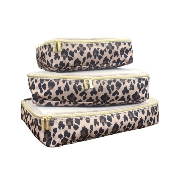 Itzy Ritzy Packing Cubes for Travel – Set of 3 Large Packing Cubes or Travel Organizers; Each Cube Features a Mesh Top, Double Zippers and a Fabric Handle; Large Sizes (Leopard) - Image 3