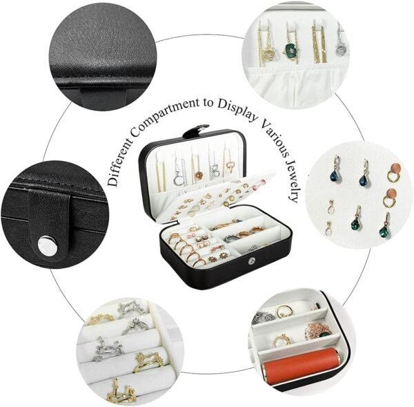 Travel Jewelry Box, PU Leather Small Jewelry Organizer for Women Girls, Portable Mini Travel Case Display Storage Holder Boxes for Stud Earrings, Rings, Necklaces, Bracelets. - Image 4