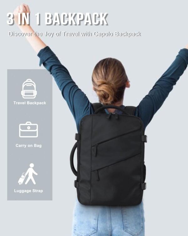 Capolo Travel Backpack for Women Men Waterproof Laptop Backpack Flight Approved Carry On Backpack Overnight Weekender Bag College Bookbag for Business, Work, Traveling Fits 15.6 '' Laptop,Black - Image 10