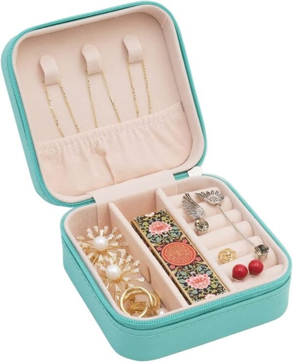 Mini Jewelry Travel Case,Small Travel Jewelry Organizer, Portable Jewelry Box Travel Mini Storage Organizer Portable Display Storage Box for Rings Earrings Necklaces (Blue) - Image 6