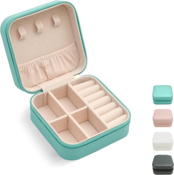 Mini Jewelry Travel Case,Small Travel Jewelry Organizer, Portable Jewelry Box Travel Mini Storage Organizer Portable Display Storage Box for Rings Earrings Necklaces (Blue) - Image 2