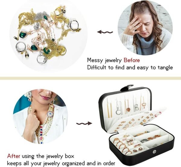 Travel Jewelry Box, PU Leather Small Jewelry Organizer for Women Girls, Portable Mini Travel Case Display Storage Holder Boxes for Stud Earrings, Rings, Necklaces, Bracelets. - Image 7