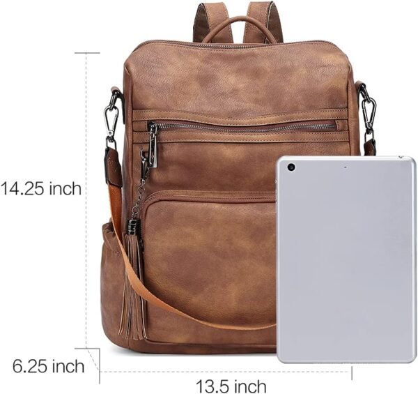 CLUCI Backpack Purse for Women Large Womens Backpack Leather Travel Backpack Fashion Backpack Purse Designer Ladies Shoulder Bags with Tassel Two-toned Brown - Image 4
