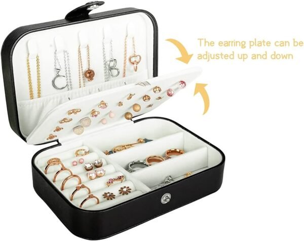 Travel Jewelry Box, PU Leather Small Jewelry Organizer for Women Girls, Portable Mini Travel Case Display Storage Holder Boxes for Stud Earrings, Rings, Necklaces, Bracelets. - Image 5