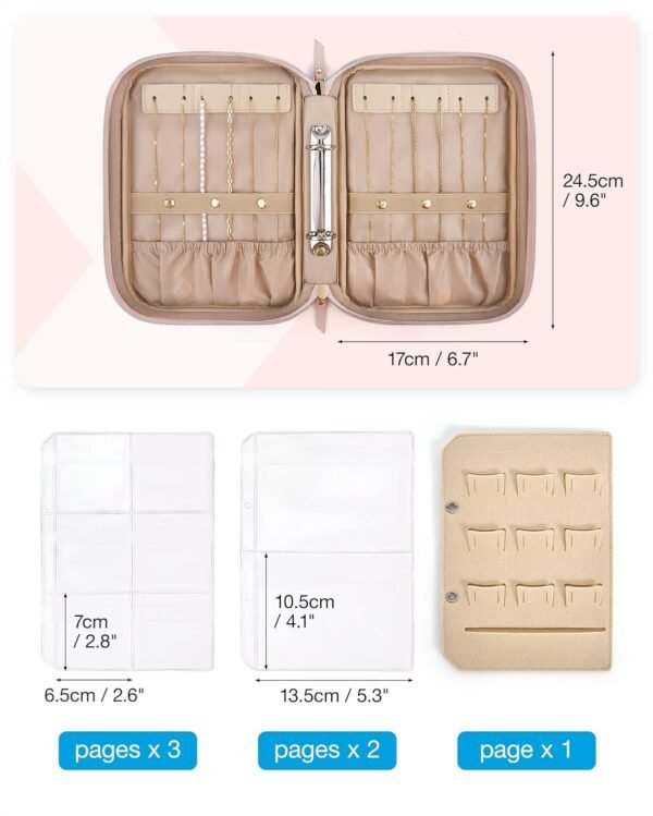 BAGSMART Jewelry Travel Organizer Case for Home Jewelry Organizer Storage Ring Binder Jewelry Bags Clear Jewelry Rolls Zipper Pouch Bag for Necklaces, Earrings, Rings, Bracelets, Pink - Image 5