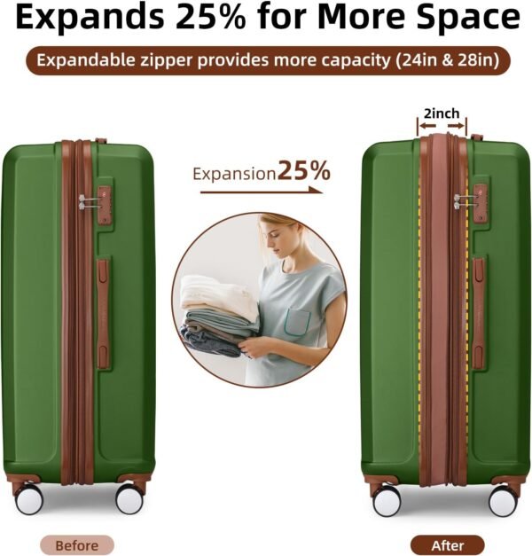 LARVENDER Luggage Sets 6 Piece, Expandable Hardside Suitcase Set Carry on Luggage with Spinner Wheels, Lightweight Travel Luggage Set with TSA Locks for Men and Women, Green - Image 3