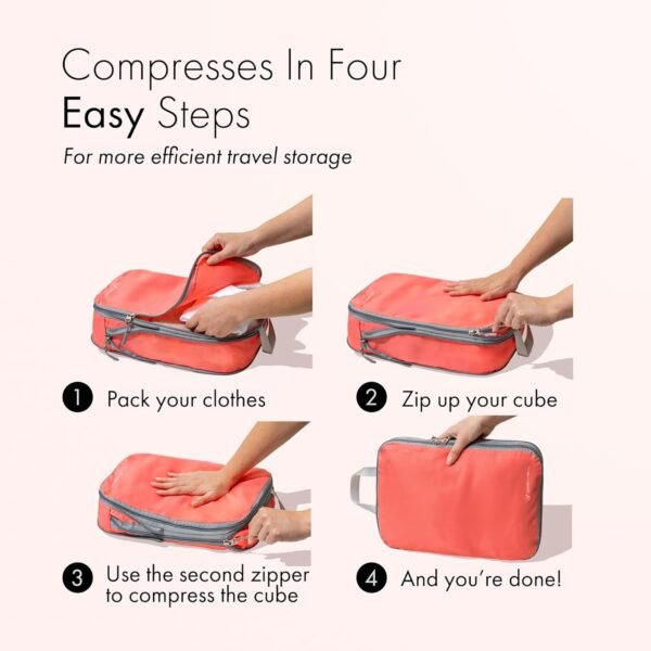 Carrywell Compression Packing Cubes For Travel, Luggage Organizer, Space Saver for Travel Essentials, Not Made In China (4pc, Coral) - Image 4