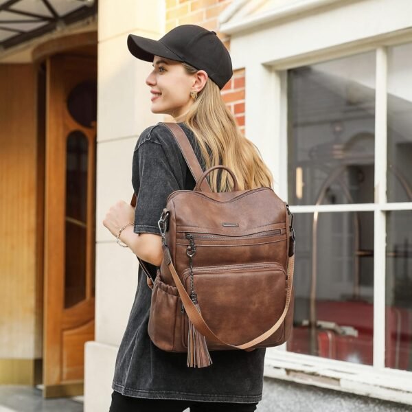 CLUCI Backpack Purse for Women Large Womens Backpack Leather Travel Backpack Fashion Backpack Purse Designer Ladies Shoulder Bags with Tassel Two-toned Brown - Image 8