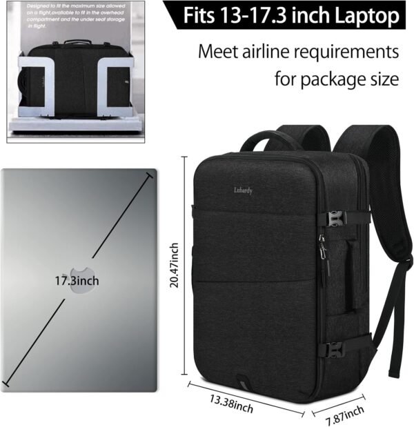 Travel Backpack for Men Women 17 Inch Flight Approved Carry on Backpack Waterproof Large 40L Luggage Daypack Business College Weekender Overnight Laptop Backpack with 3 Packing Cubes, Black - Image 4