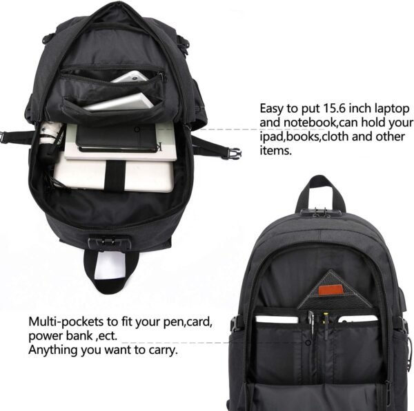 WENIG Anti-Theft Travel Laptop Backpack with USB Charging Port Lock,Water Resistant Slim Work Computer Bag for Men College Bookbags Fits 15.6 Inch Laptop - Image 5