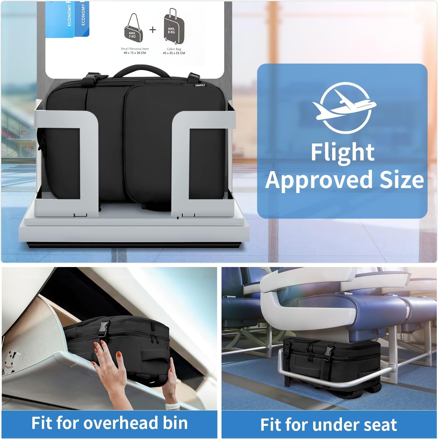 ZOMFELT Travel Backpack for Women Men, Carry on Backpack, TSA 15.6 inch Laptop Backpack Flight Approved, Personal Item Travel Bag Nurse Bag Casual Daypack for School Weekender Business Trip, Black - Image 3