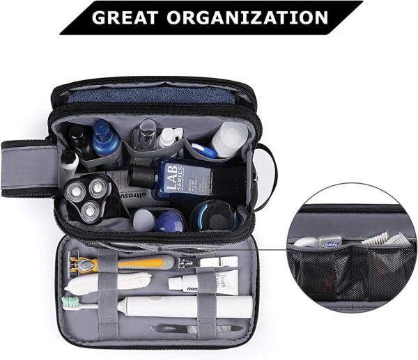 BAGSMART Toiletry Bag for Men, Travel Toiletry Organizer Dopp Kit Water-resistant Shaving Bag for Toiletries Accessories, Door Room Essentials, Black - Image 3