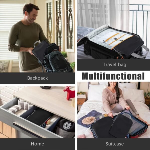 4 Set Compression Packing Cubes Travel - Travel Accessories Expandable Packing Organizers for Carry On - Essentials Luggage Travel Bags - Black - Image 8