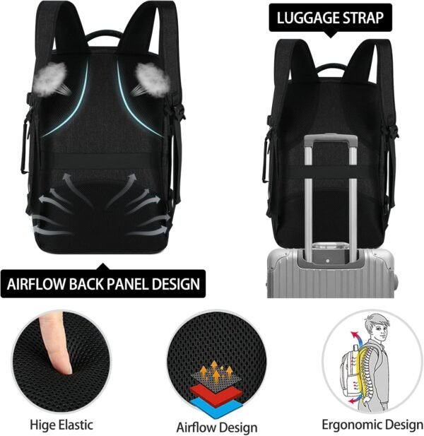 Travel Backpack for Men Women 17 Inch Flight Approved Carry on Backpack Waterproof Large 40L Luggage Daypack Business College Weekender Overnight Laptop Backpack with 3 Packing Cubes, Black - Image 8