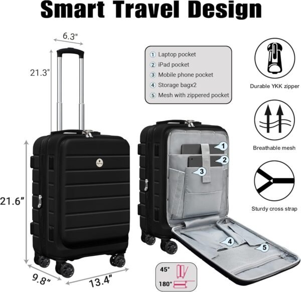 Classic Light Weight Hardside Expandable Spinner Wheels Luggage Suitcase W/TSA Lock, Black, Carry on-3 Pieces - Image 3