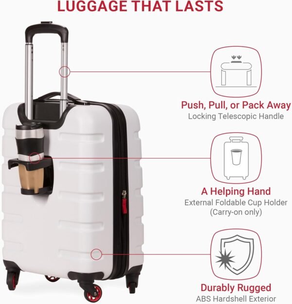 SwissGear 7366 Hardside Expandable Luggage with Spinner Wheels, White, Carry-On 19-Inch - Image 5
