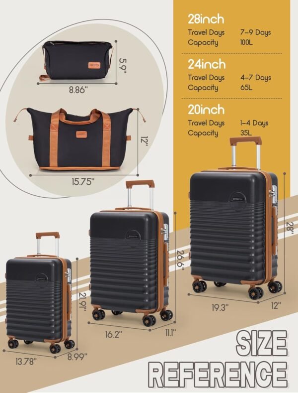 Luggage Sets 5 Piece, Suitcases with Wheels, Hardshell Suitcase Set, ABS Carry on Luggage Set with TSA Lock, Travel Luggage - Image 3