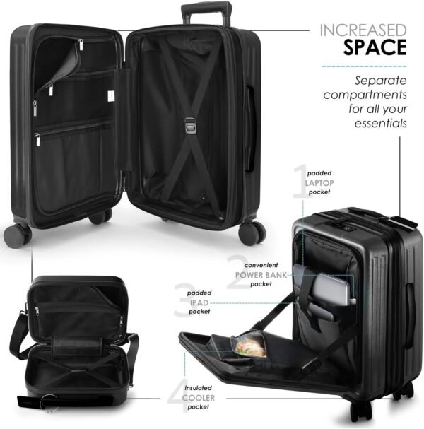 22 Inch Carry On Luggage 22x14x9 Airline Approved, Carry On Suitcase with Wheels, Hard-shell Carry-on Luggage, Durable Luggage Carry On, Jet Black Small Suitcase with Cosmetic Carry On Bag - Image 6