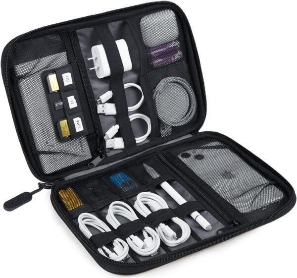 BAGSMART Electronics Organizer Travel Case, Small Cable Organizer Bag for Essentials, Tech Organizer as Accessories, Cord Organizer for Phone, Power Bank, SD Card, Black - Image 2