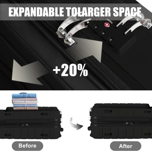 Classic Light Weight Hardside Expandable Spinner Wheels Luggage Suitcase W/TSA Lock, Black, Carry on-3 Pieces - Image 6