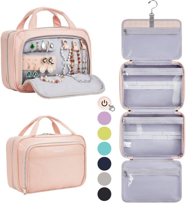 OlarHike Travel Toiletry Hanging Bag Waterproof Bags, Makeup bag, Toiletries, Jewelry, Travel Essentials 3 in 1 Packing Organizers, Cosmetic Travel-Sized Container, Medium Capacity for Women pink - Image 2