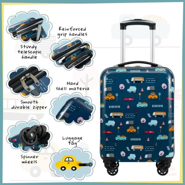 Coolife Kid’s Luggage Set 5 Piece Suitcase Set 16’’ Carry on Hardside Spinner Toddler Luggage Travel Rolling Luggage Girls Boys - Image 3