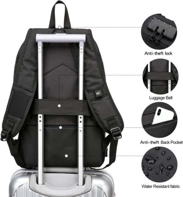 WENIG Anti-Theft Travel Laptop Backpack with USB Charging Port Lock,Water Resistant Slim Work Computer Bag for Men College Bookbags Fits 15.6 Inch Laptop - Image 6