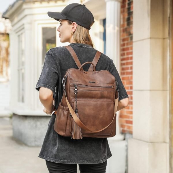 CLUCI Backpack Purse for Women Large Womens Backpack Leather Travel Backpack Fashion Backpack Purse Designer Ladies Shoulder Bags with Tassel Two-toned Brown - Image 3