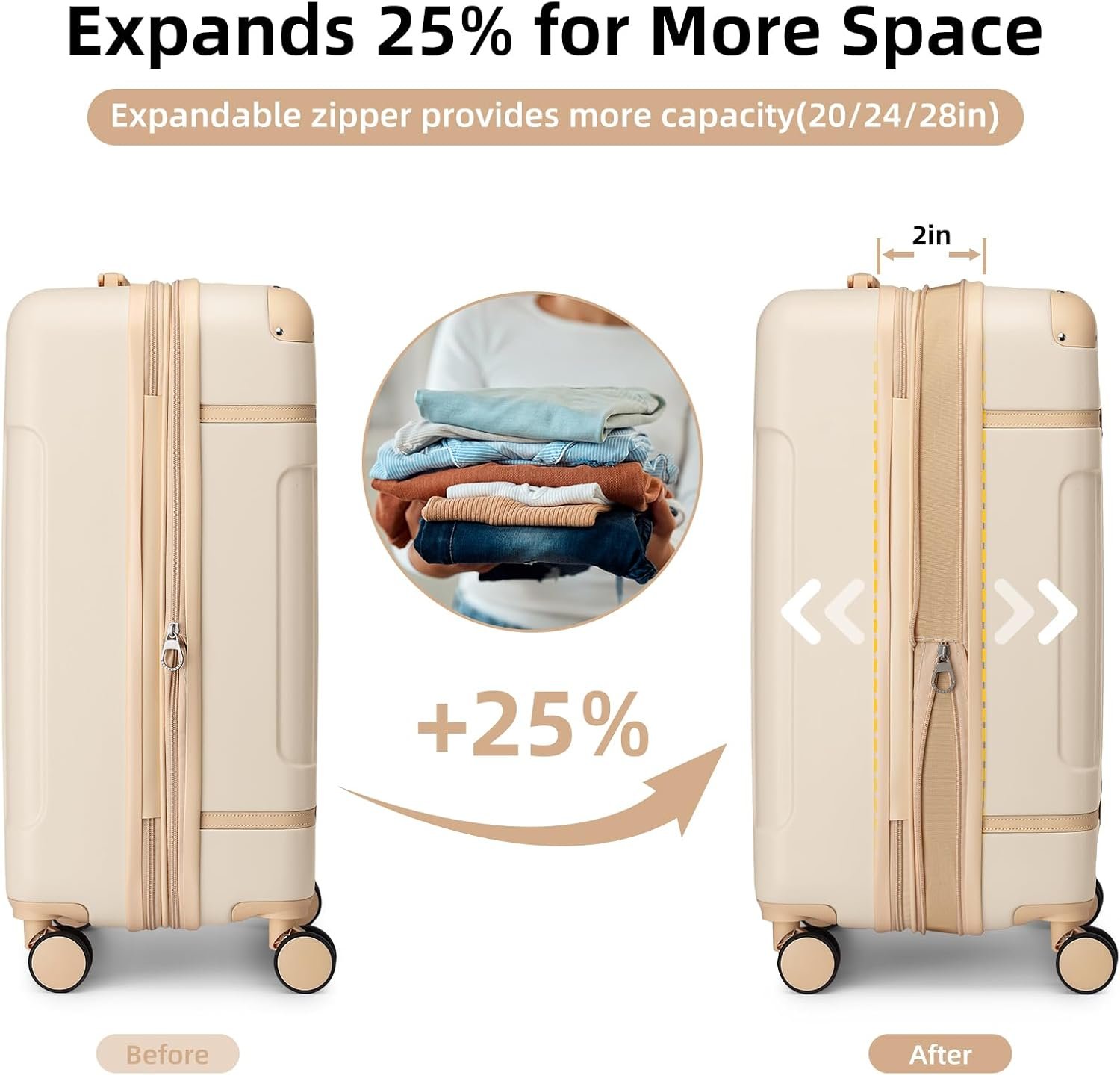 LARVENDER Luggage Sets 6 Piece, Expandable Luggage Hardshell Suitcase Sets with Spinner Wheels TSA Locks, Vintage Travel Luggage Set Clearance for Men and Women, Cream White - Image 3
