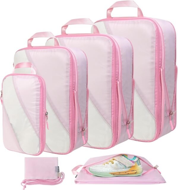 Compression Packing Cubes Set of 6, Travel Luggage Organizer for Suitcase, Packing Organizers for Travel Accessories, Breathable See Through Mesh, Durable, Lightweight, for Travel - Image 2