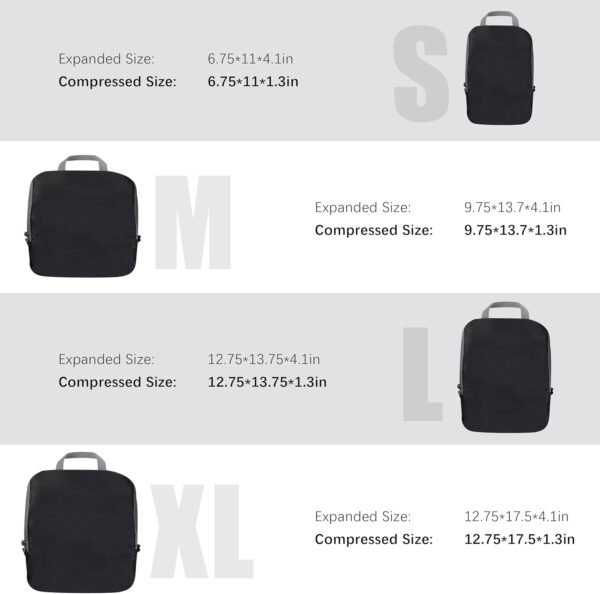 4 Set Compression Packing Cubes Travel - Travel Accessories Expandable Packing Organizers for Carry On - Essentials Luggage Travel Bags - Black - Image 6