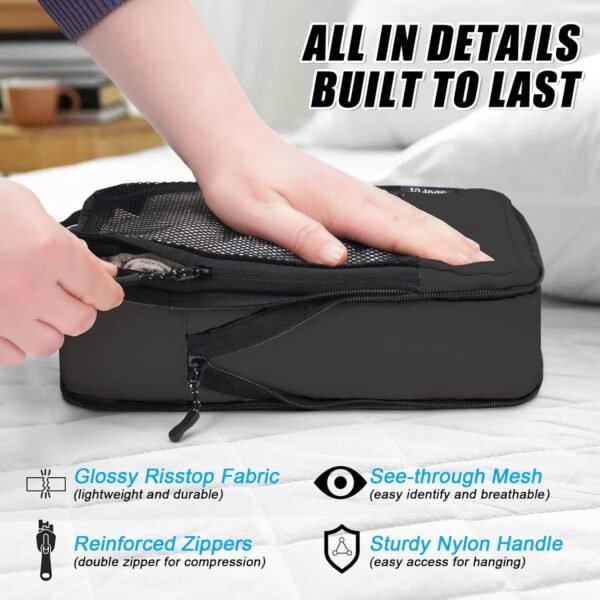 Compression Packing Cubes for Suitcases, 4 Pcs Set Packaging Bags Space Saving Travel Essentials, Compressible Expandable Luggage Organizer Bags Set for Carry On - Image 8
