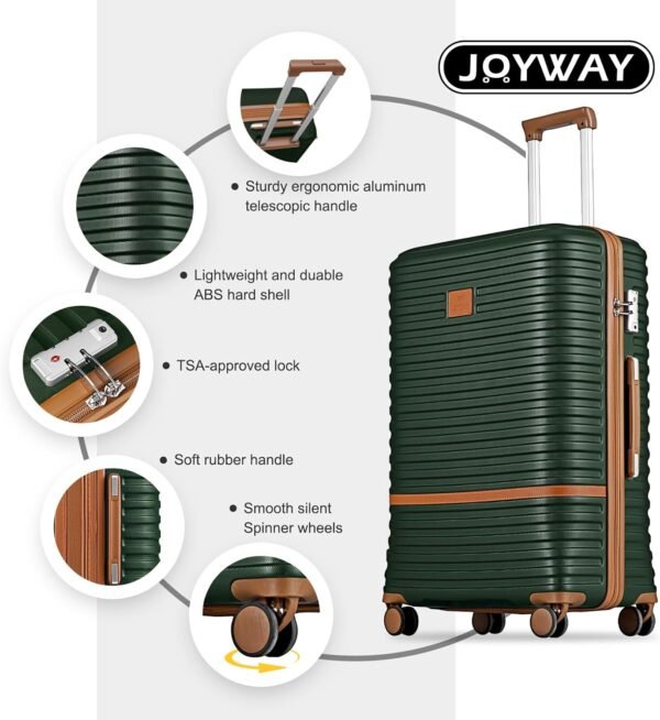 Joyway Luggage Set 3 Piece Suitcase Sets with Spinner Wheel,Lightweight Hardside Expandable Travel Laggage with TSA Lock (20/24/28 Green brown NEW - Image 7