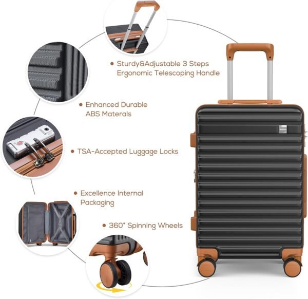 imiono Luggage Sets 3 Piece,Expandable Hardside Suitcase Set with Spinner Wheels,Lightweight Travel Luggage set with TSA Lock（20/24/28,Black） - Image 9