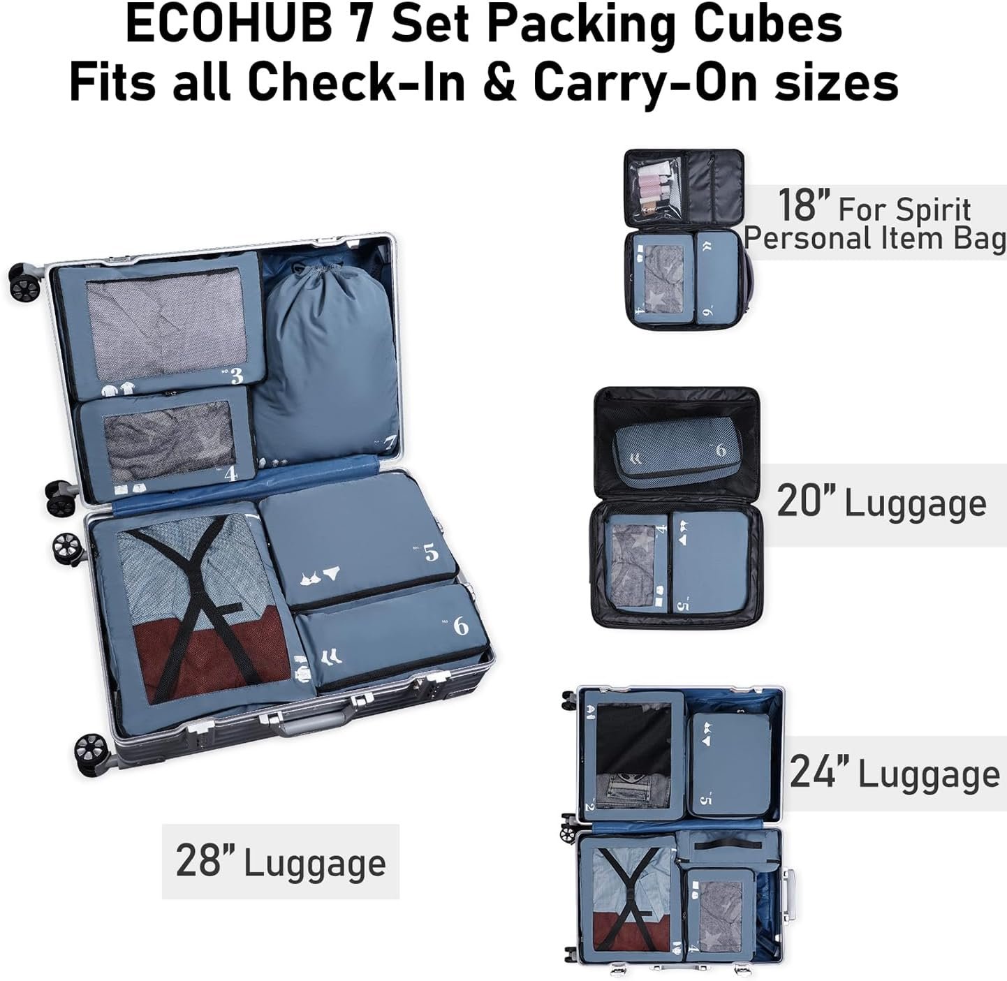 ECOHUB Packing Cubes 7 Set Tear-Resistant Packing Cubes Travel Organizer with ID Tag for Carry On Luggage Machine Washable Suitcase Organizer Bags Travel Cubes(Blue) - Image 7