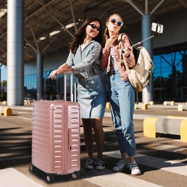 3 Piece Luggage Set, PC+ABS Lightweight Suitcase Sets with 360° Spinner Wheels, Expandable Hardside Carry-On Luggage for Travel Business Stripe RoseGold (20/24/28) - Image 8