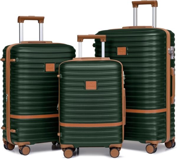 Joyway Luggage Set 3 Piece Suitcase Sets with Spinner Wheel,Lightweight Hardside Expandable Travel Laggage with TSA Lock (20/24/28 Green brown NEW - Image 3