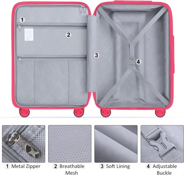 Carry On Luggage 22x14x9 Airline Approved, Hard Shell Suitcase with Spinner Wheels, PP Lightweight Luggages with TSA Lock, Carry-On Suitcases 20 Inch, Red - Image 7