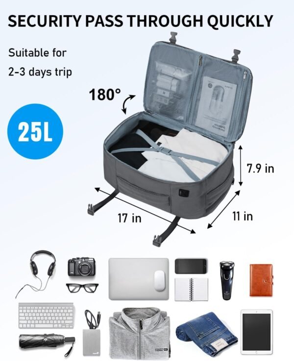 ECOHUB 17'' Travel Backpack, Personal Item Backpack with 13 Pockets, Flight Approved Carry on Backpack with USB Port & Luggage Sleeve, Travel bag for Men & Women, Water Resistant Backpack, Grey - Image 6