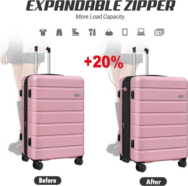 SmileLine Hardside Expandable Luggage W/Quick Access Front Open Pocket Lightweight Carry-on with Makeup Bag, Pink, 4 Piece Set - Image 5